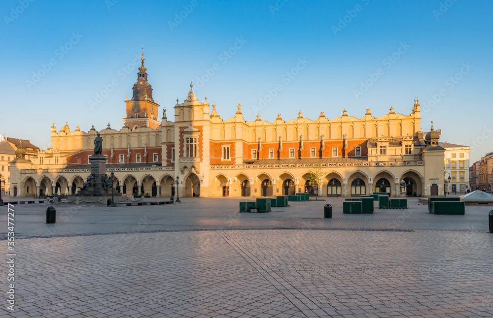 Krakow, Poland, Cloth Hall on the Main Square in the morning sunlight
