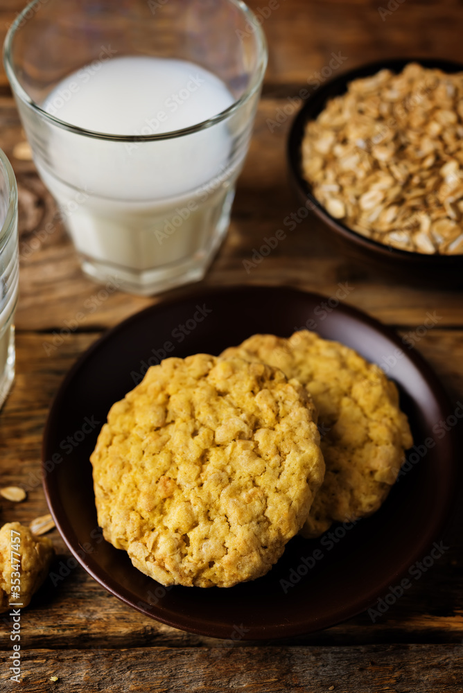 Pumpkin oatmeal cookies in a white plate Pumpkin oatmeal cookies in a white plate