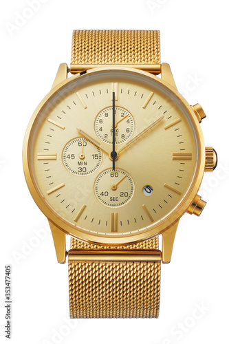Foto Luxury golden watch isolated on white background