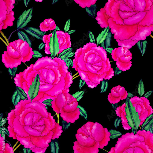Vintage watercolor seamless pattern with flowers for decoration design. Brigh...