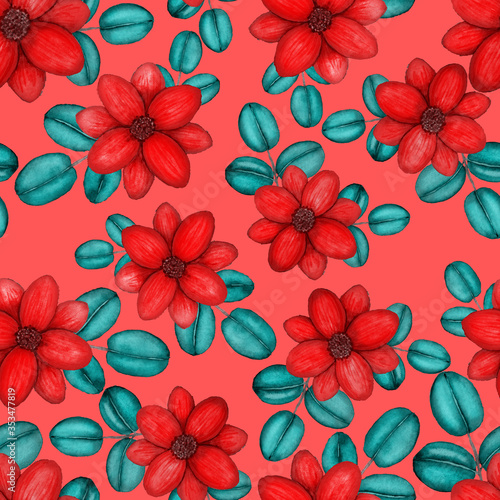 Vintage watercolor seamless pattern with flowers for decoration design. Brigh...