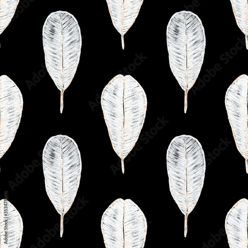 Beautiful seamless pattern with tropical leaves and flowers drawn with colore...