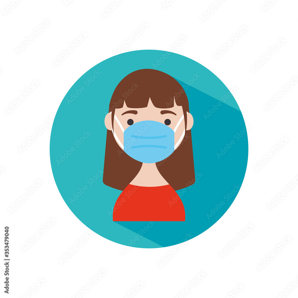 cartoon woman with mouth mask icon, block style cartoon woman with mouth mask icon, block style