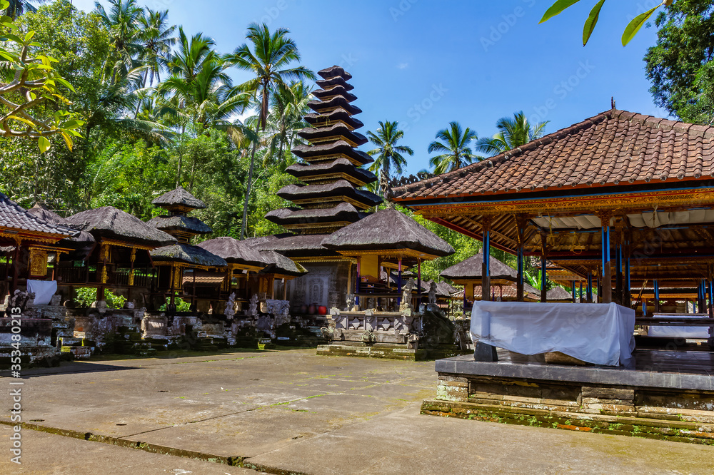 Inner courtyard with pagodas and altars in Pura Kehen Temple in Bangli village, near Ubud, Island of Bali, Indonesia