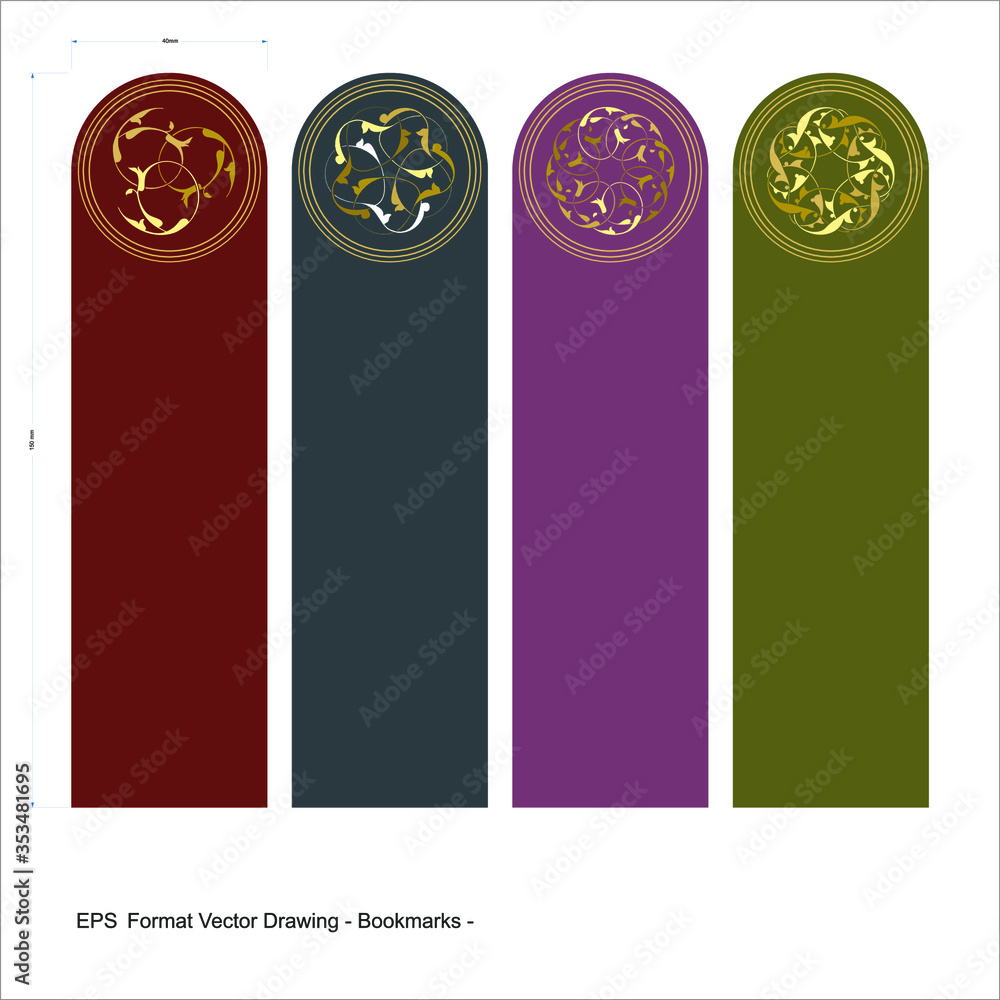 Vector set of ornate vertical Bookmark cards in Ottoman style. It can ...