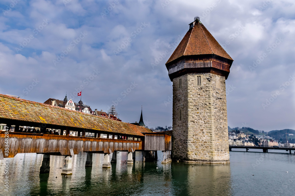 Bridge and Tower at the Water, Luzern (Lucerne) Switzerland
