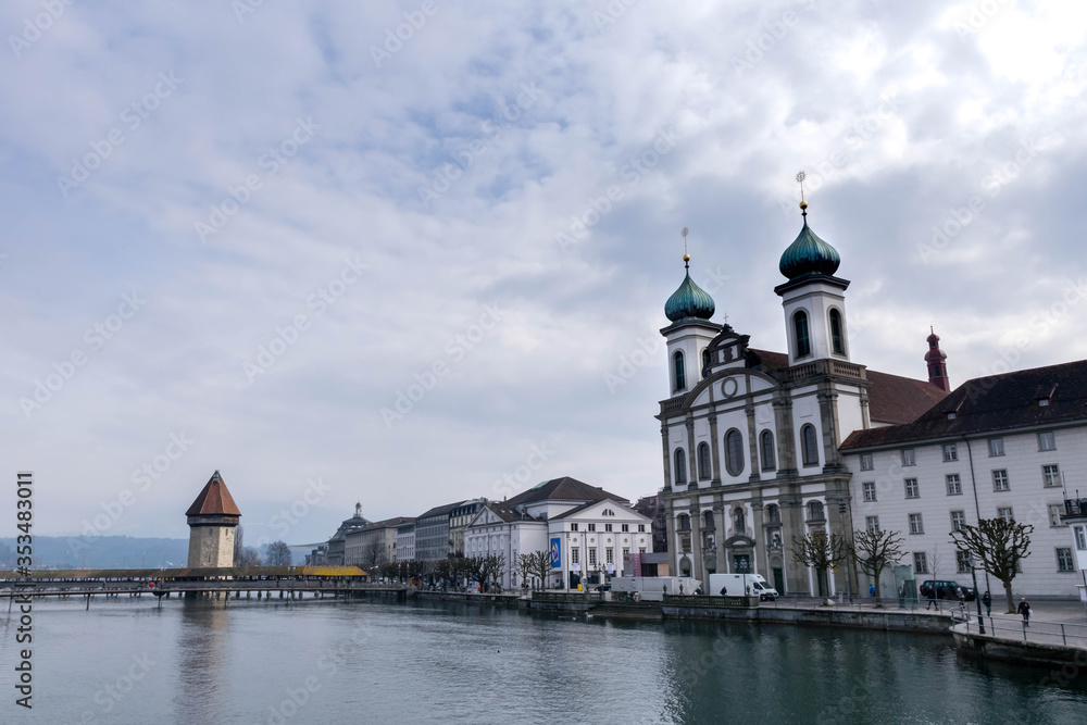 View on Cathedral on in Lucerne (Luzern) lake, Switzerland