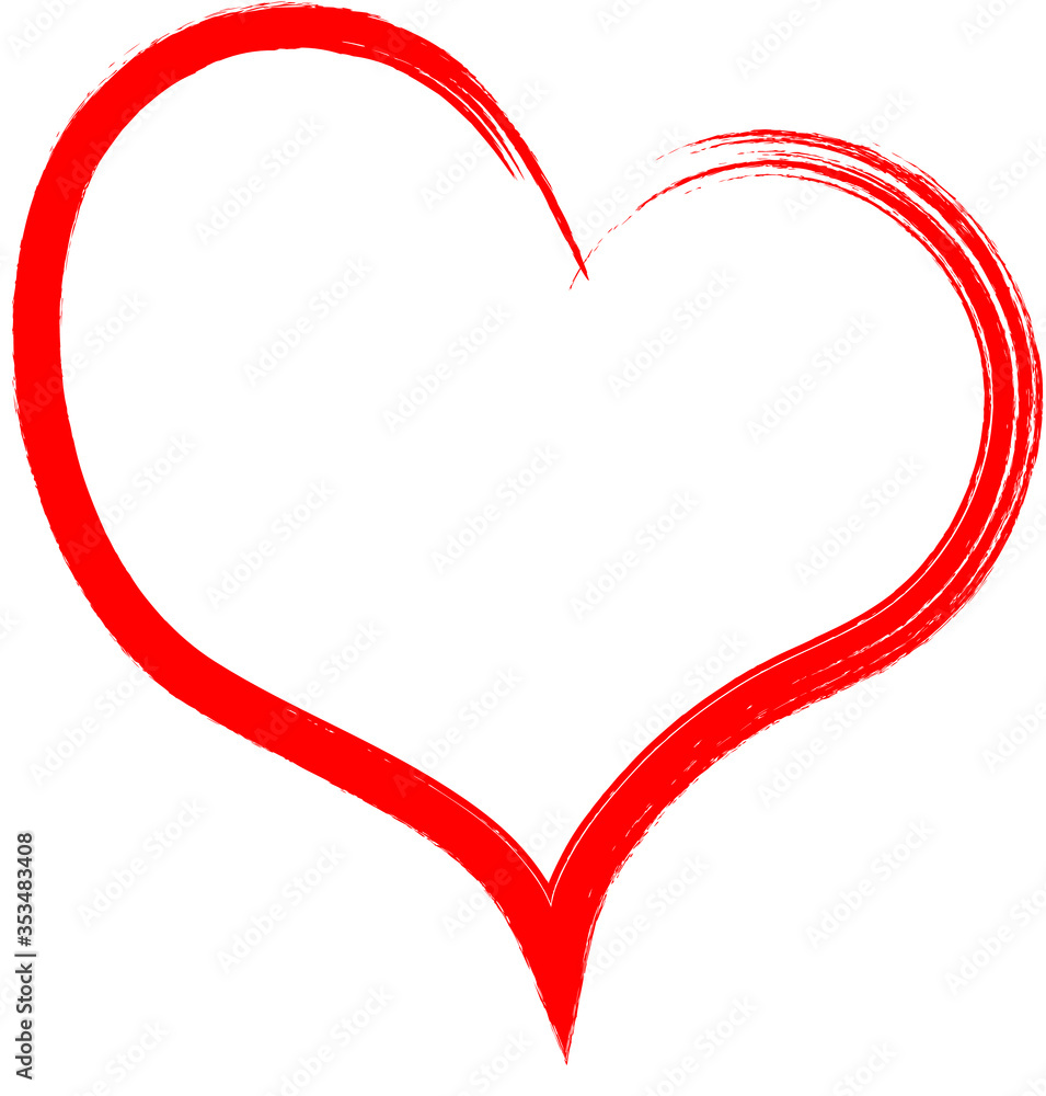 Red heart - doodle style outline for romantic valentines day greeting card. Vector graphic for web design, beautiful icon for cover.