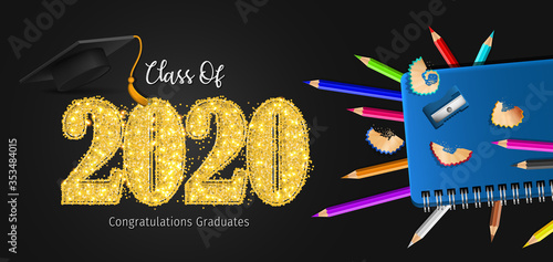 2020 Graduation with Cap Vector. Class of 2020 Year Graduation Banner. Banner for Graduation Greeting Card. Lettering Class of 2020 for Greeting and Invitation Card. photo