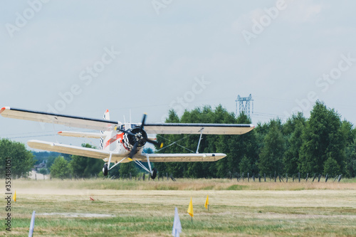 SOBIENIE SZLACHECKIE, POLAND - JUNE 16: Antonov An-2 during Sky Show on June 2018 in Sobienie Szlacheckie, Poland.