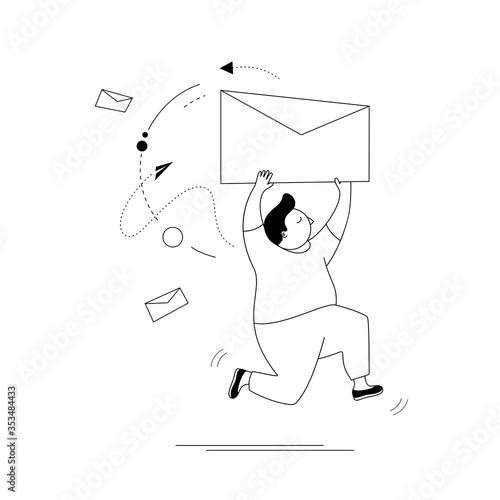 Modern vector illustration the man holds envelope.Rreceiving letters.Sending, web letters, or cellular service layout for website titles.
