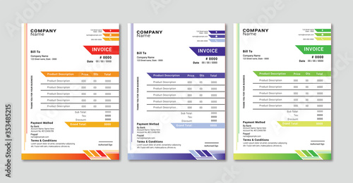 Printable Invoice Template Design With 3 Colors