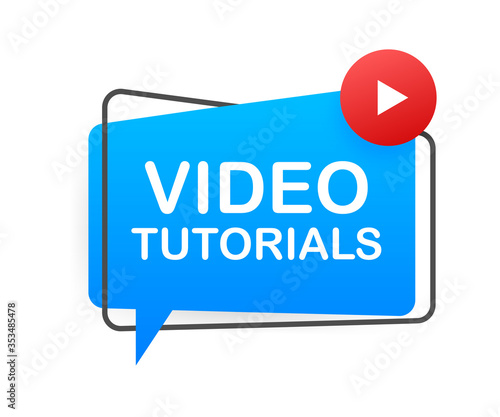 Video tutorials icon concept. Study and learning background, distance education and knowledge growth. Video conference and webinar icon, internet and video services. Vector illustration.