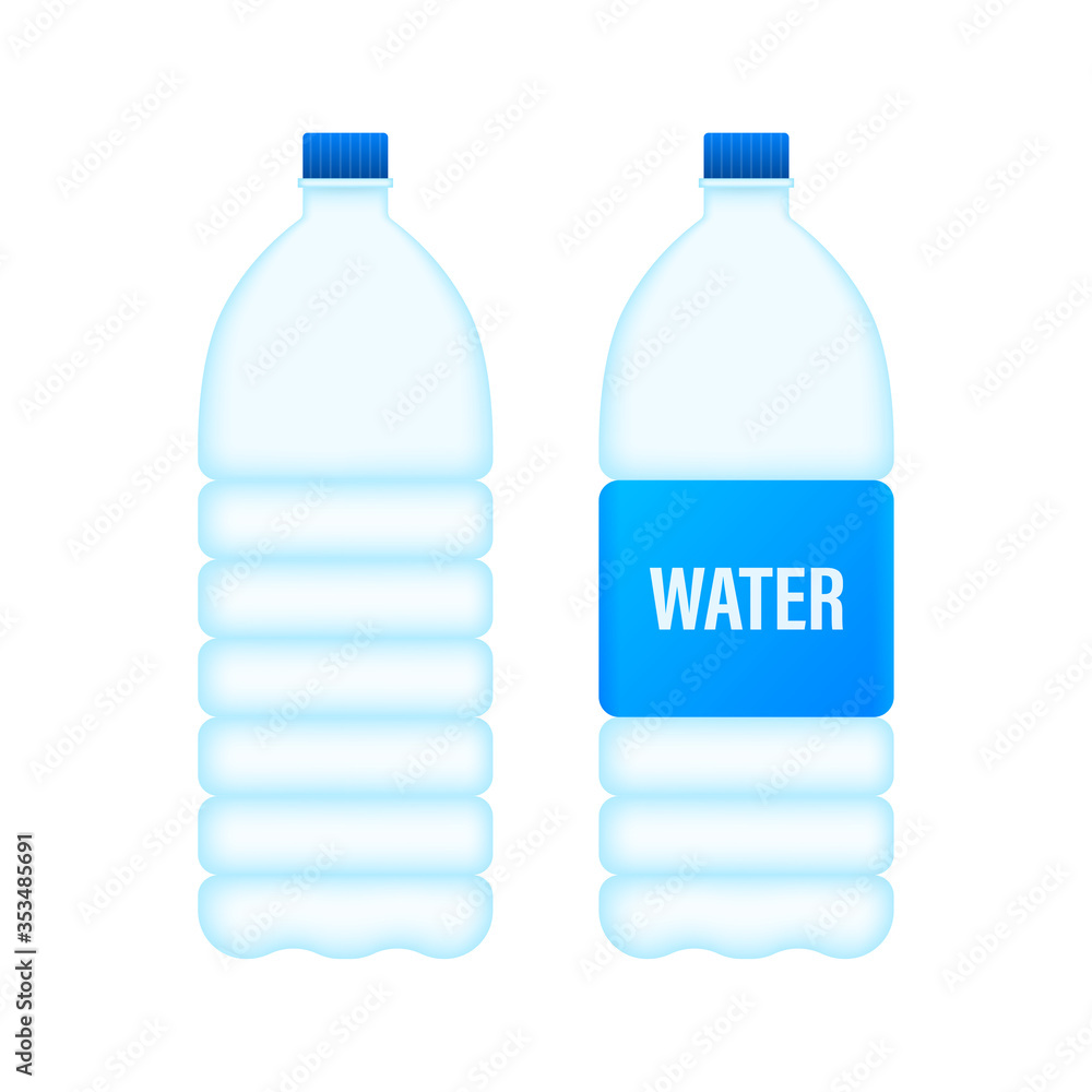 Blue water bottle on white background. Package design. Container mockup. Vector stock illustration. Blue water bottle on white background. Package design. Container mockup. Vector stock illustration.