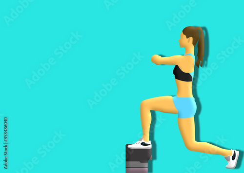 young woman exercising with dumbbells. The girl is engaged in fitness. Illustration. Sports lunges.