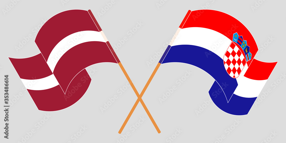 Crossed and waving flags of Croatia and Latvia Crossed and waving flags of Croatia and Latvia