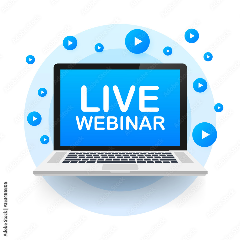 Live webinar, megaphone no laptop screen. Can be used for business concept. Vector stock illustration. Live webinar, megaphone no laptop screen. Can be used for business concept. Vector stock illustration.