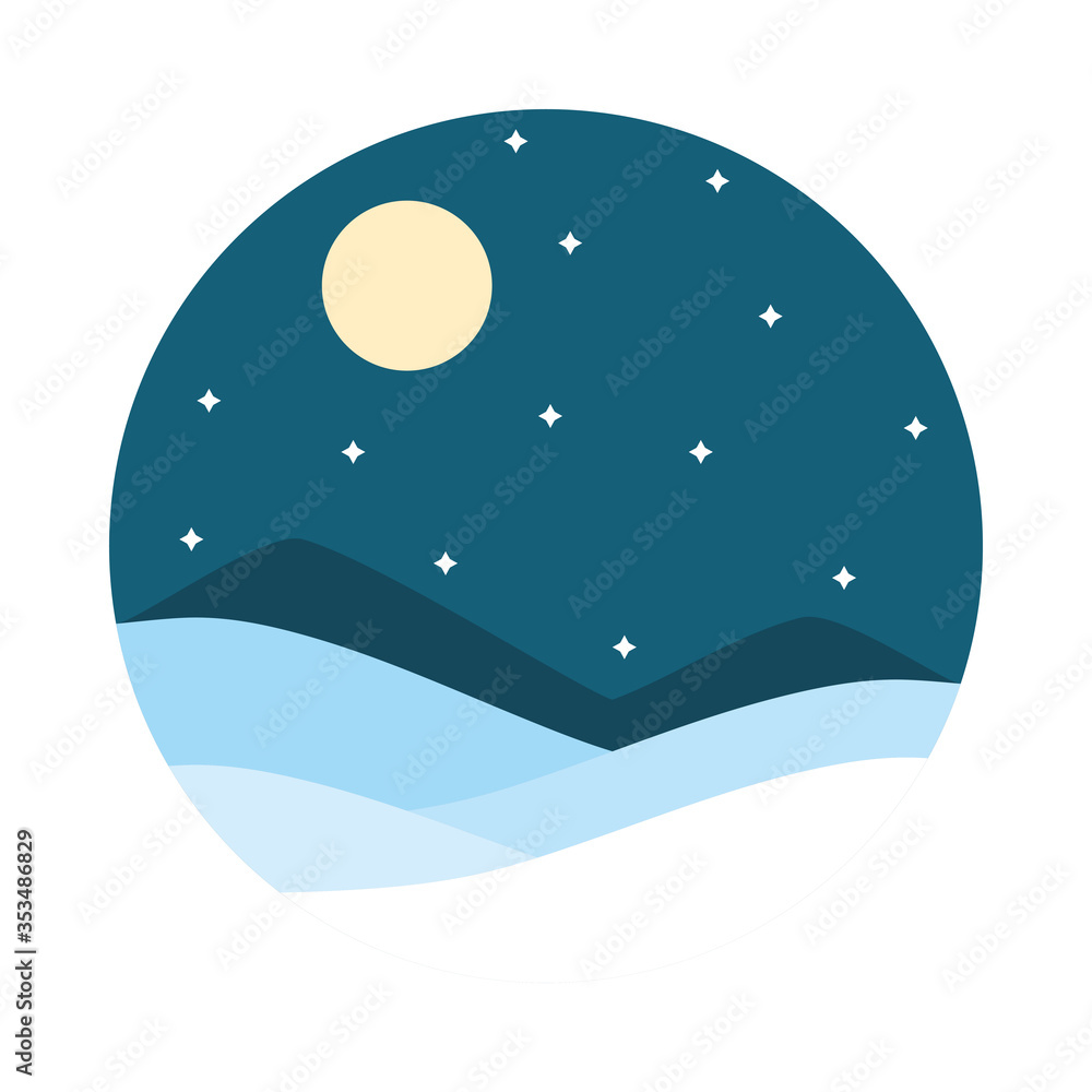 starry night landscape and mountains, flat style starry night landscape and mountains, flat style