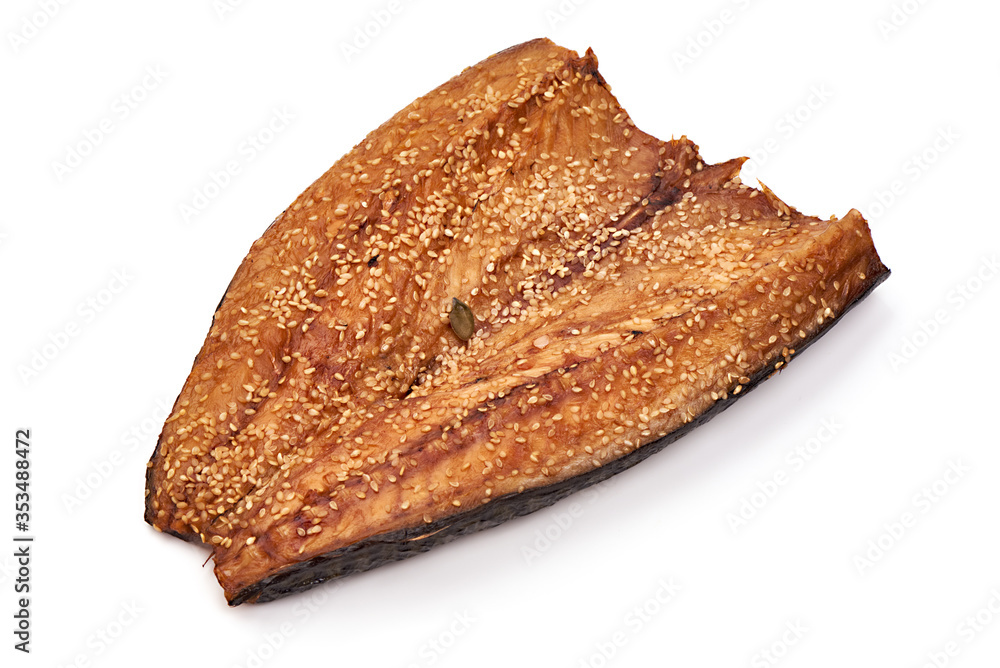 Smoked mackerel fillet, isolated on white background Smoked mackerel fillet, isolated on white background