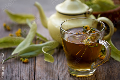 organic tea with fresh linden flowers