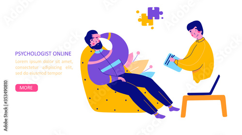 Modern psychotherapy online, cartoon flat vector landing page template