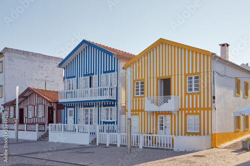 Colorful houses typical of the city of Aveiro in Portugal.