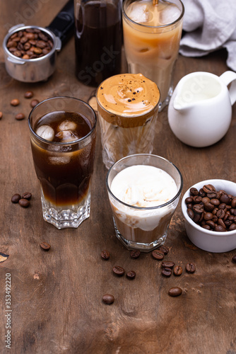 Different trendy cold coffee drink