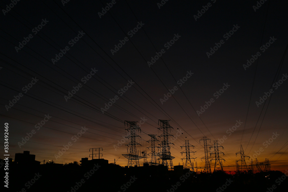 Fototapeta premium Power transmission towers and line