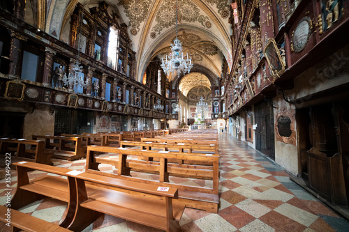 фотографія Interior view in Santa Maria delle Grazie Sanctuary in Curtatone, Italy, famous for the crocodile hanging from the ceiling