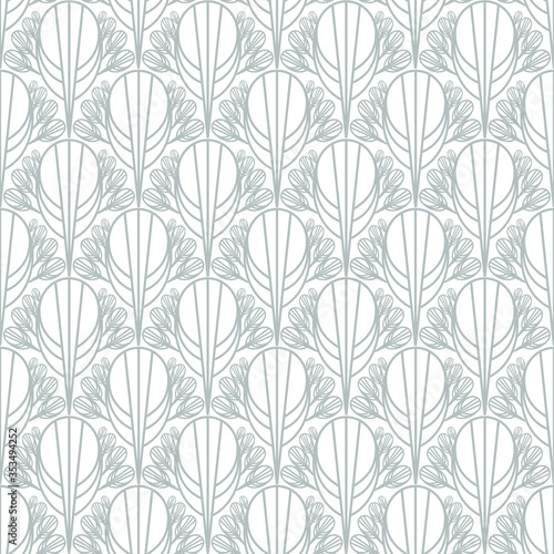 Print in art Deco style. Artistic seamless grey pattern on white background. Original fan-shaped geometric Wallpaper