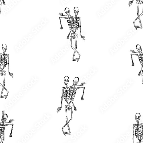 Seamless background of sketches skeletons mutants