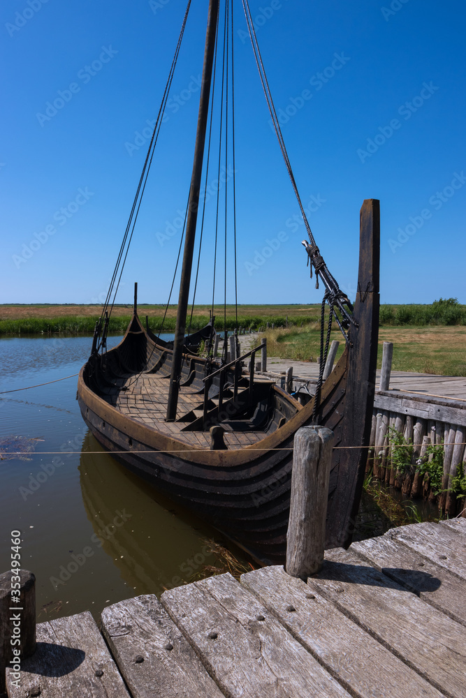 reconstructed viking knarr ship with oak planks reconstructed viking knarr ship with oak planks
