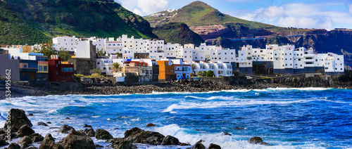 Canary islands travel. Scenic coastal village El Roque en El Pagador de Moya in Gran Canaria. Grand Canary  .
