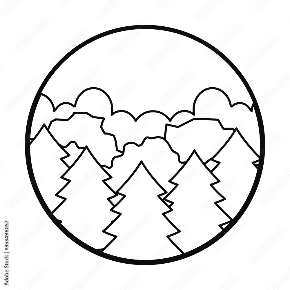 Pines trees, forest landscape icon, line style Pines trees, forest landscape icon, line style