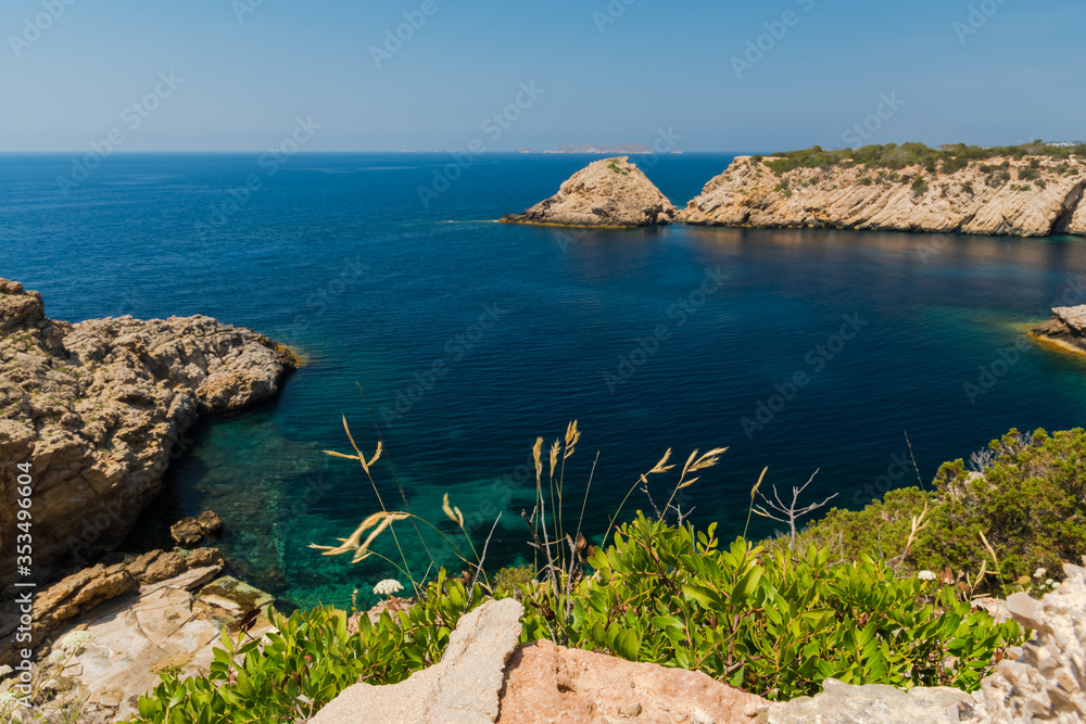 Cala vadella on ibiza from a cliff