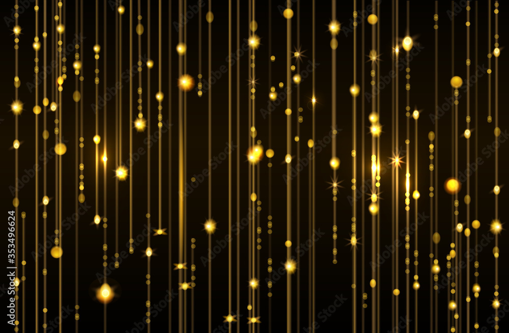 Abstract gold glitter bokeh lights vector background with falling ...