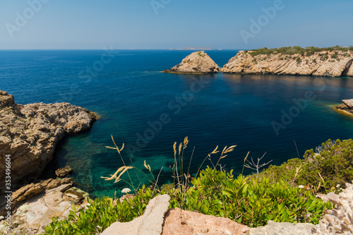 Cala vadella on ibiza from a cliff photo