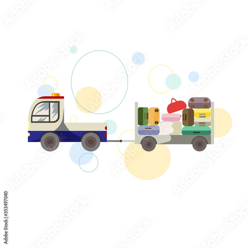 Baggage transportation in Airport with colorful rounds on white isolated background, vector illustration for making prints, logos, pictures or décor for Airport transport and life topics.