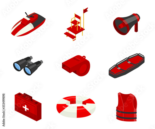 Lifeguard service vector illustrations set