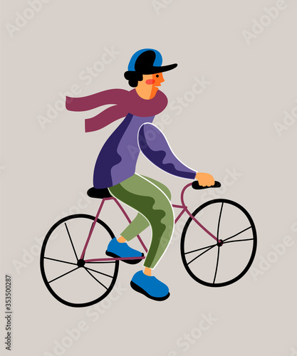 Guy riding bicycle flat vector illustration