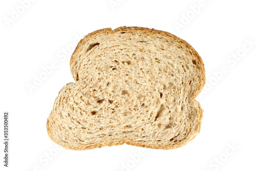 One slice of bread isolated on white background.
