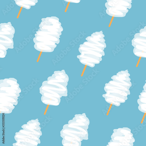 Seamless candy floss pattern. Vector cotton candy sweets background.