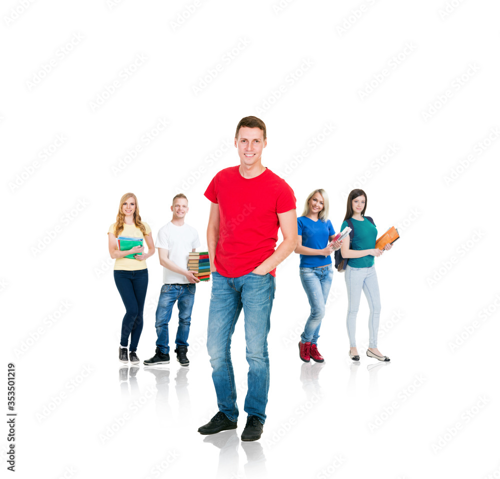 Large group of teenage students isolated on white background. Many different people standing together. School, education, college, university. Large group of teenage students isolated on white background. Many different people standing together. School, education, college, university.