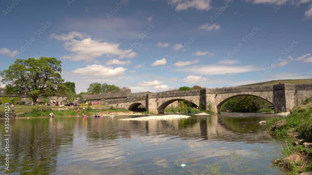 View of Burnsall, and its well known bridge in Wharfedale, Yorkshire Dales National Park, North Yorkshire, England, Britain, View of Burnsall, and its well known bridge in Wharfedale, Yorkshire Dales National Park, North Yorkshire, England, Britain,