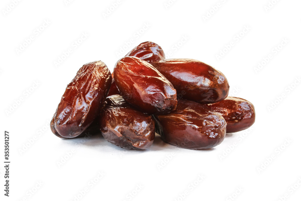 Pile of tasty dry dates isolated on white background. Arabic food Pile of tasty dry dates isolated on white background. Arabic food
