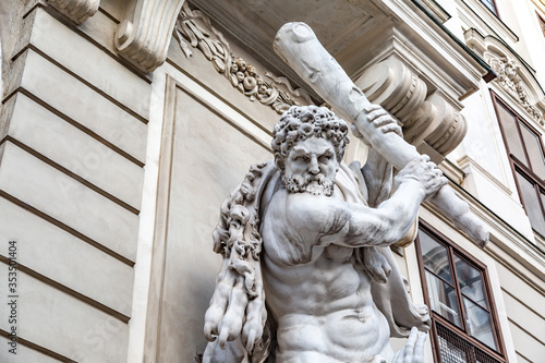 Hofburg statue of Hercules in Vienna, Austria. Close-up. Horizontal orientation.