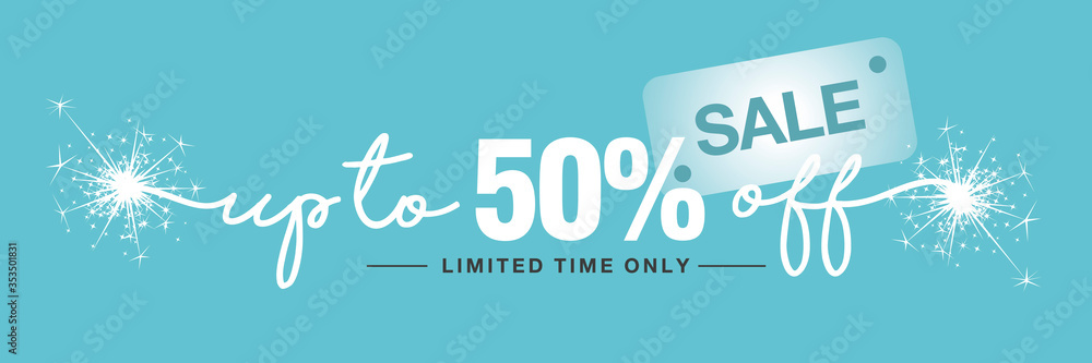 50 percent off sale handwritten and display tipography lettering sparkle firework white sea green sticker banner 50 percent off sale handwritten and display tipography lettering sparkle firework white sea green sticker banner