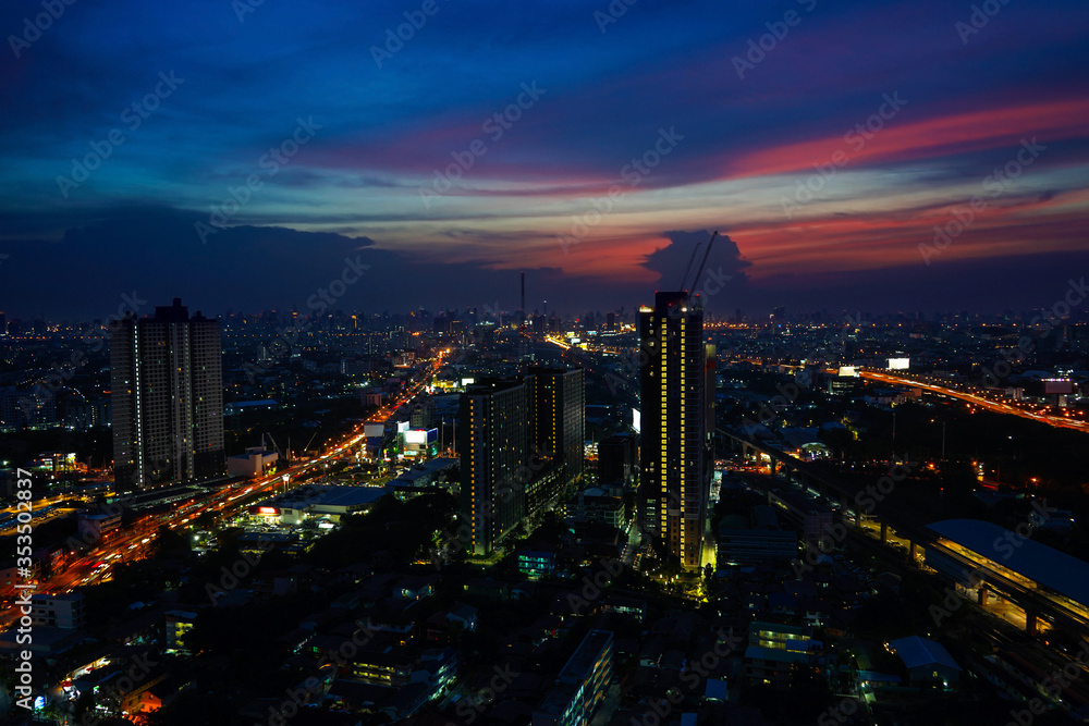 Cityscape Bangkok night city twilight in Thailand