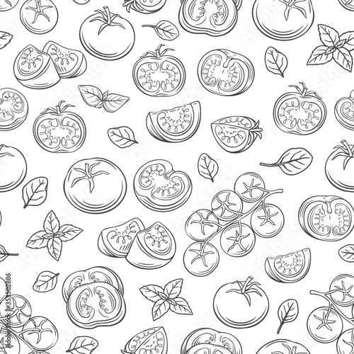 Seamless pattern hand drawn tomato