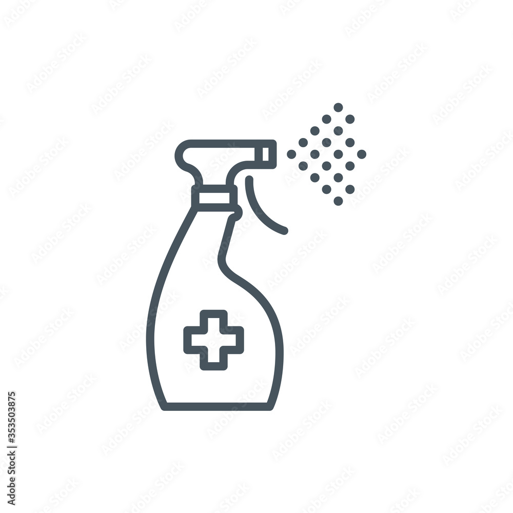 antiseptic spray bottle single line icon isolated on white. Perfect outline symbol cleaner Coronavirus Covid 19 pandemic banner. Quality design element antibacterial sanitizer with editable Stroke antiseptic spray bottle single line icon isolated on white. Perfect outline symbol cleaner Coronavirus Covid 19 pandemic banner. Quality design element antibacterial sanitizer with editable Stroke